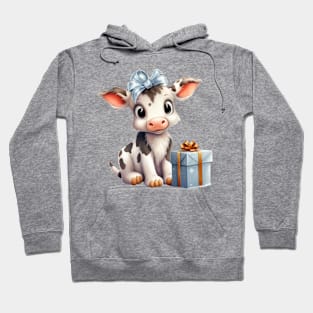 Baby Christmas Cow With Gift Hoodie